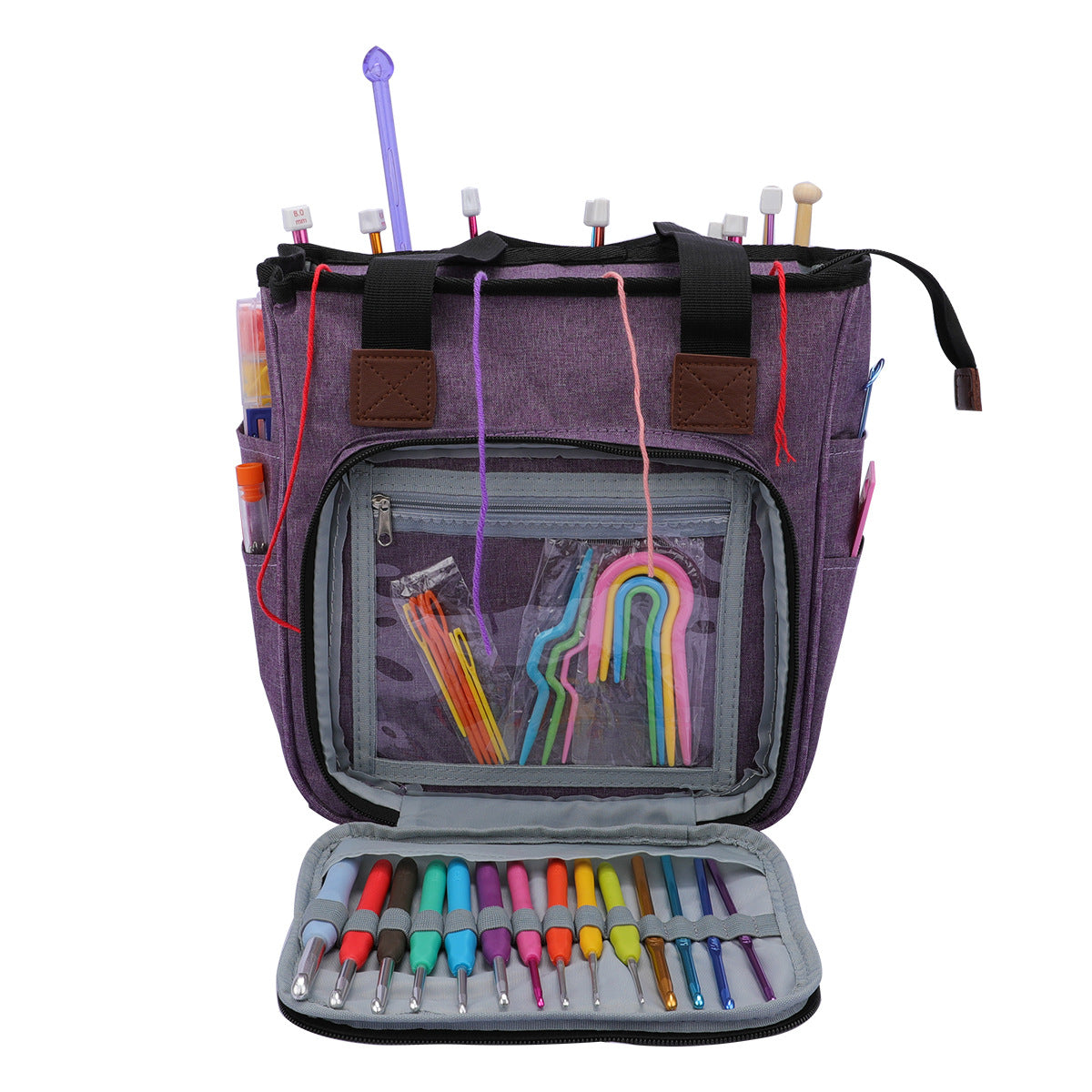 Supplier photo: purple organiser with front flap open and accessories displayed