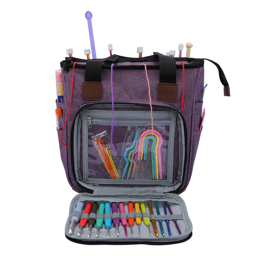 Supplier photo: purple organiser with front flap open and accessories displayed